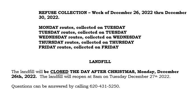 Christmas - Landfill schedule